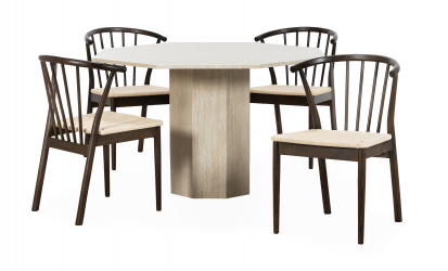 CATANIA/NINNI Spisegruppe 4 Stoler Sandbeige/Brun