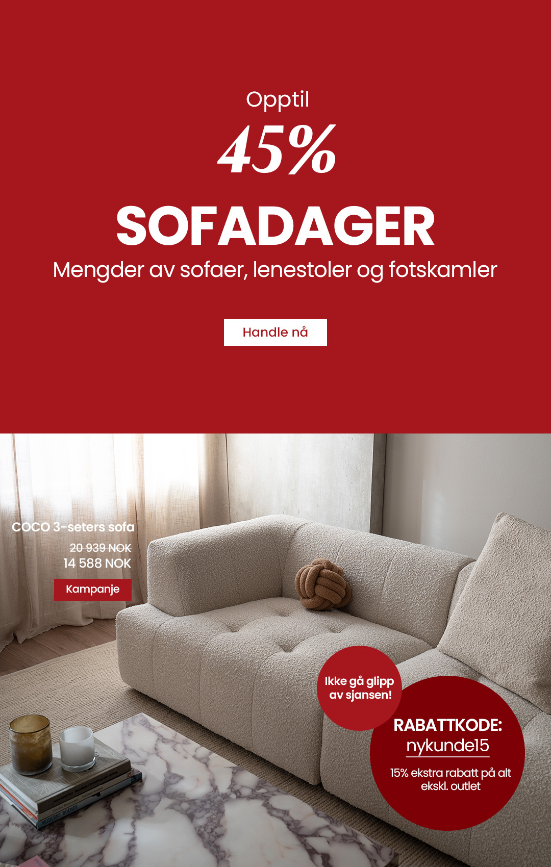 Sofadager - opptil 35% rabatt p sofaer, lenestoler og fotskamler