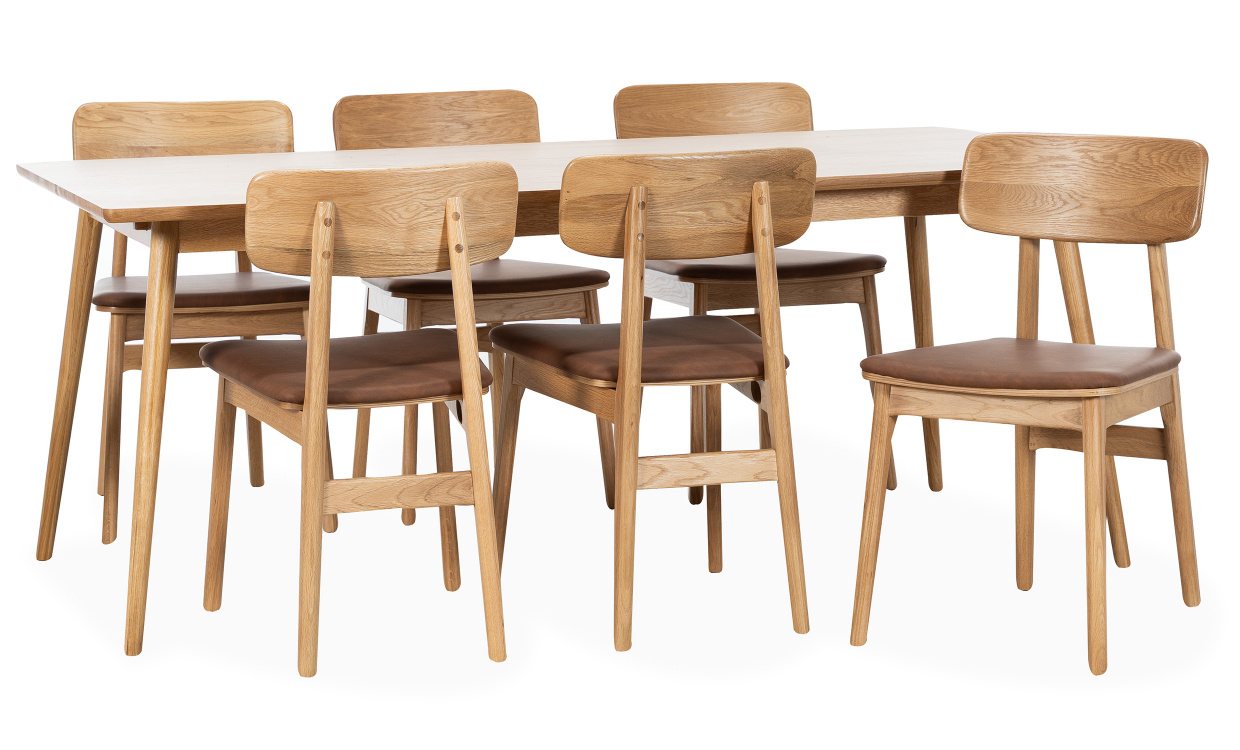 BLANCA 190/LINO Spisegruppe 6 Stoler Eik/Brun i gruppen Spiseplass / Spisegrupper / Spisegruppe 6 stoler hos Sofas & more (43250200-38440204-6)