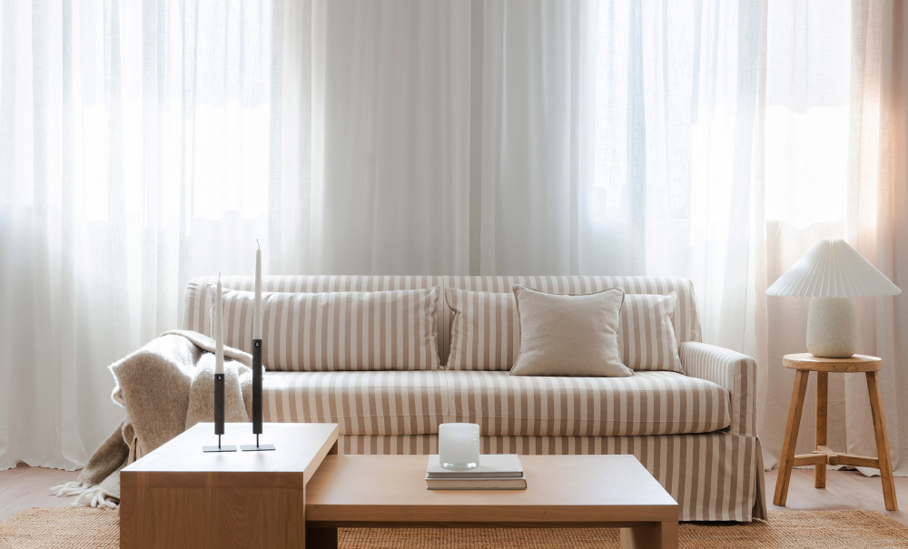 TOFTE Sovesofa Stripete Beige i gruppen Stue / Sofaer / Sovesofaer hos Sofas & more (3195-TOF3S-0671A)
