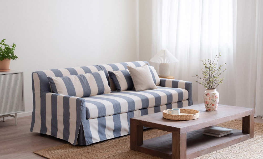 TOFTE Sovesofa Stripete Bl i gruppen Stue / Sofaer / Sovesofaer hos Sofas & more (3195-TOF3S-0674E)