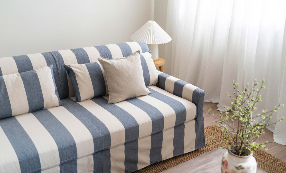 TOFTE Sovesofa Stripete Bl i gruppen Stue / Sofaer / Sovesofaer hos Sofas & more (3195-TOF3S-0674E)