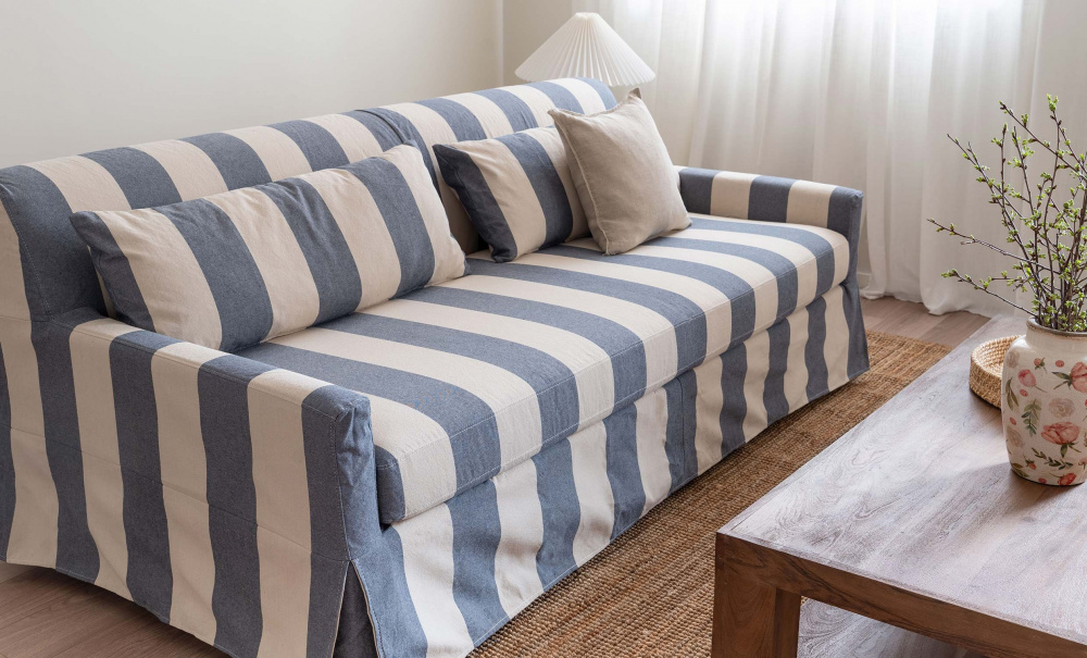 TOFTE Sovesofa Stripete Bl i gruppen Stue / Sofaer / Sovesofaer hos Sofas & more (3195-TOF3S-0674E)