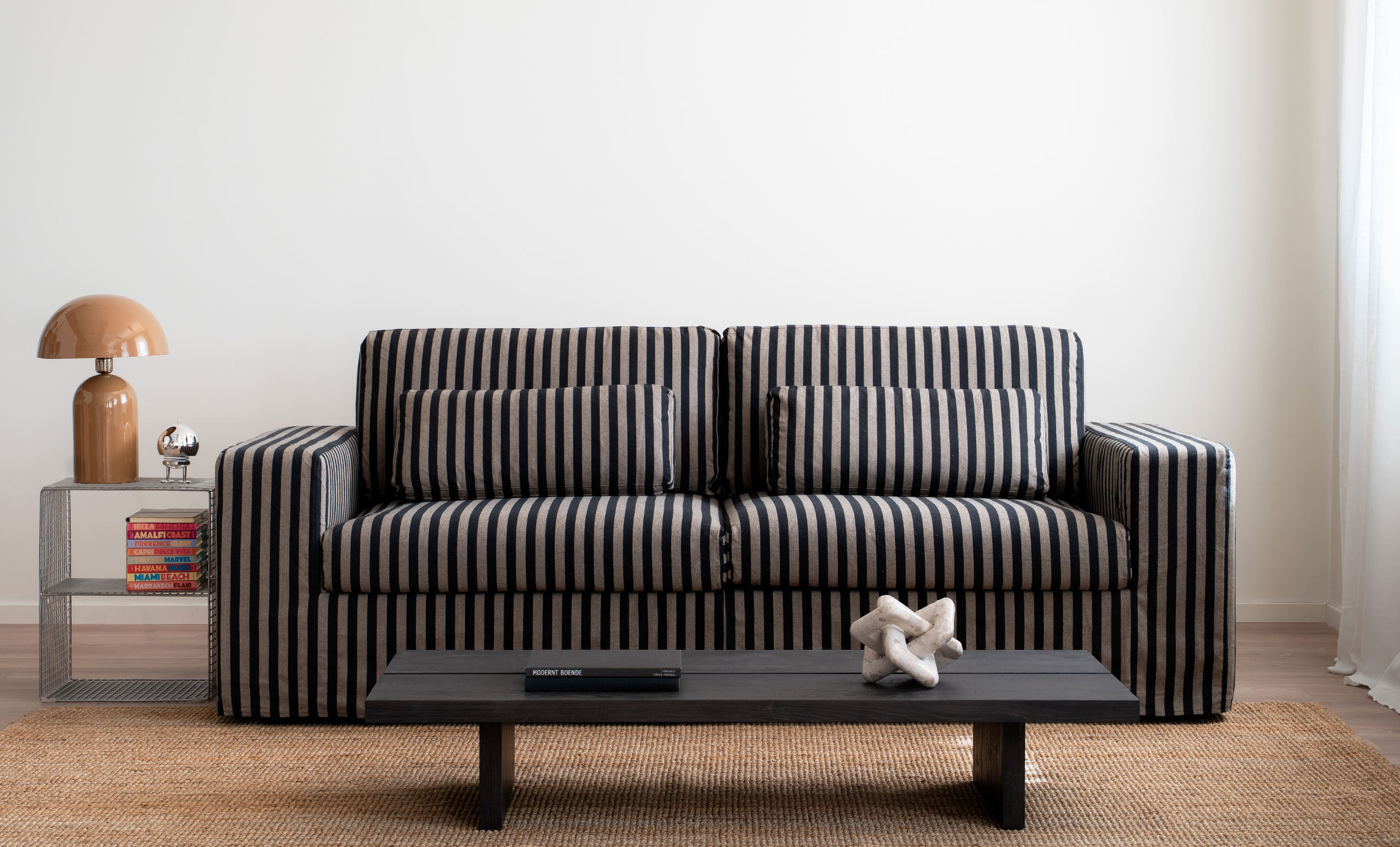 VIKELAND 3-seters sofa Stripete Beige/Svart