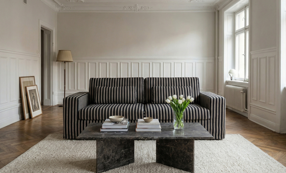 Bilde nr 2 (VIKELAND 3-seters sofa Stripete Beige/Svart)