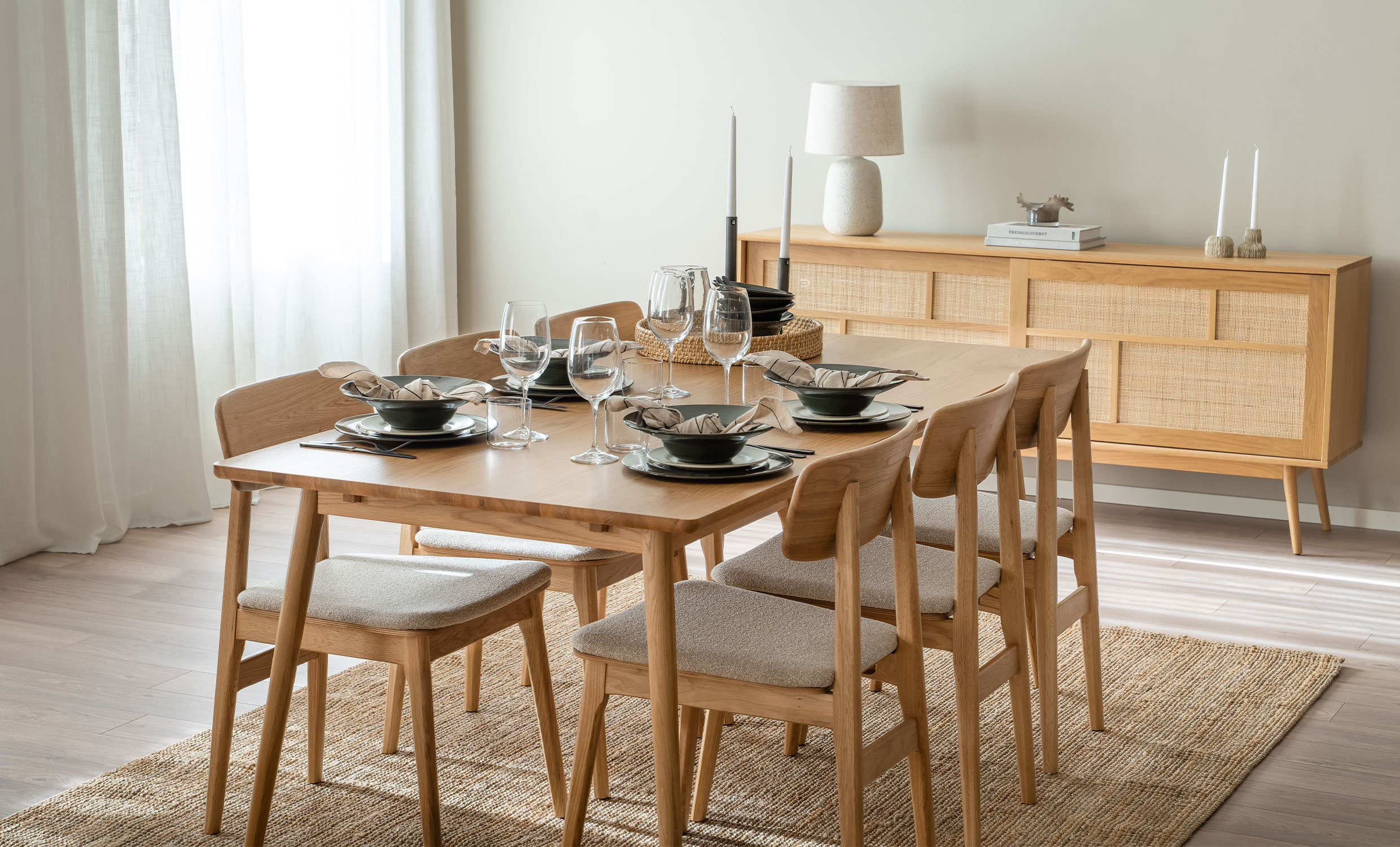 BLANCA 190/LINO Spisegruppe 6 Stoler Sand