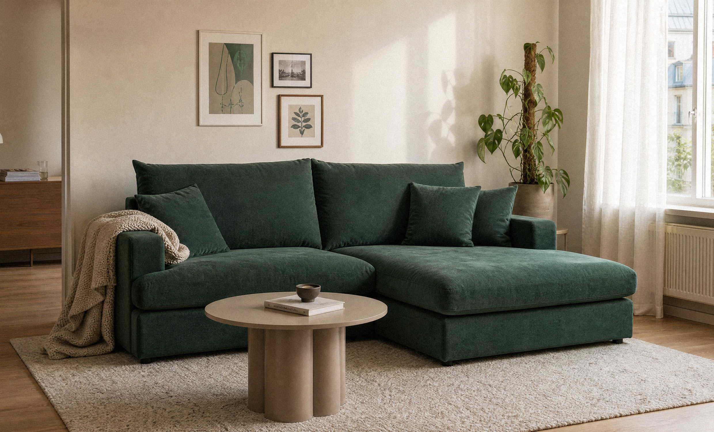 BOLNUEVO Divansofa Høyre Grønn