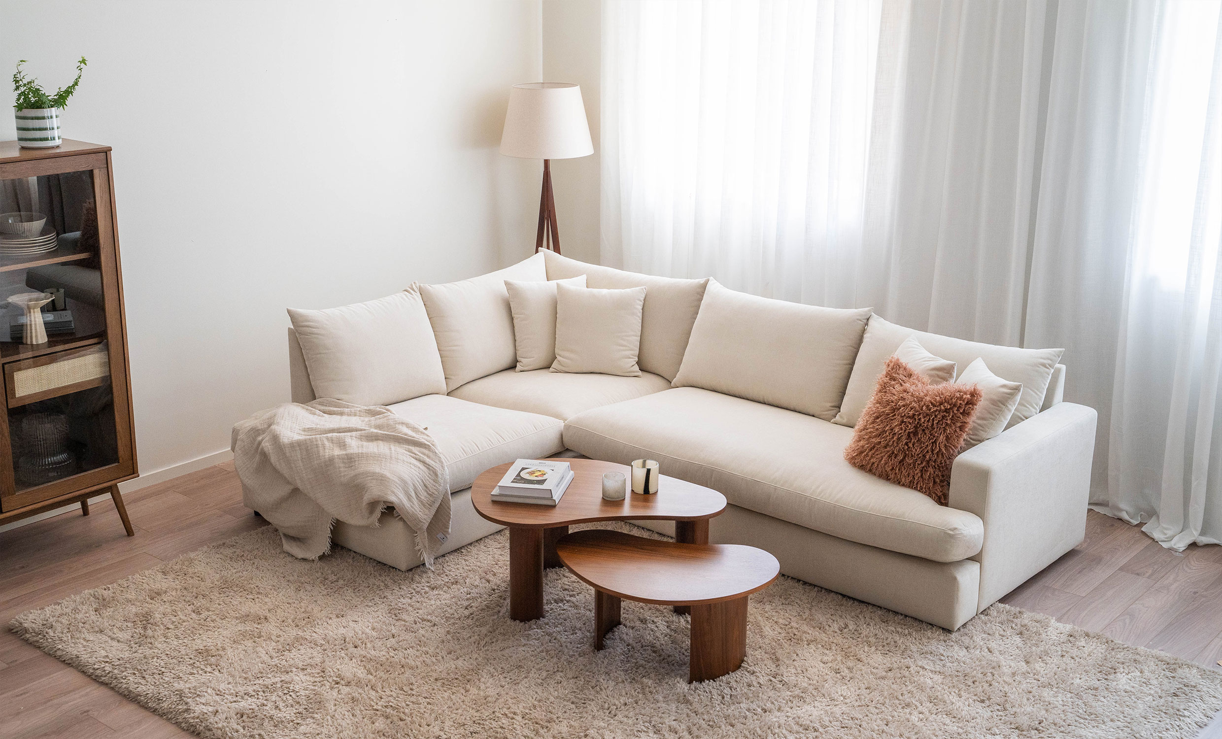 BOLNUEVO L-sofa Venstre Hel Pute Beige