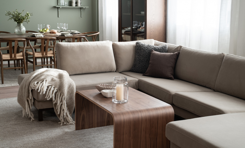 STOCKHOLM U-sofa Venstre Velvet Edition Greige i gruppen Stue / Sofaer / U-sofaer hos Sofas & more (STA3DSA02)