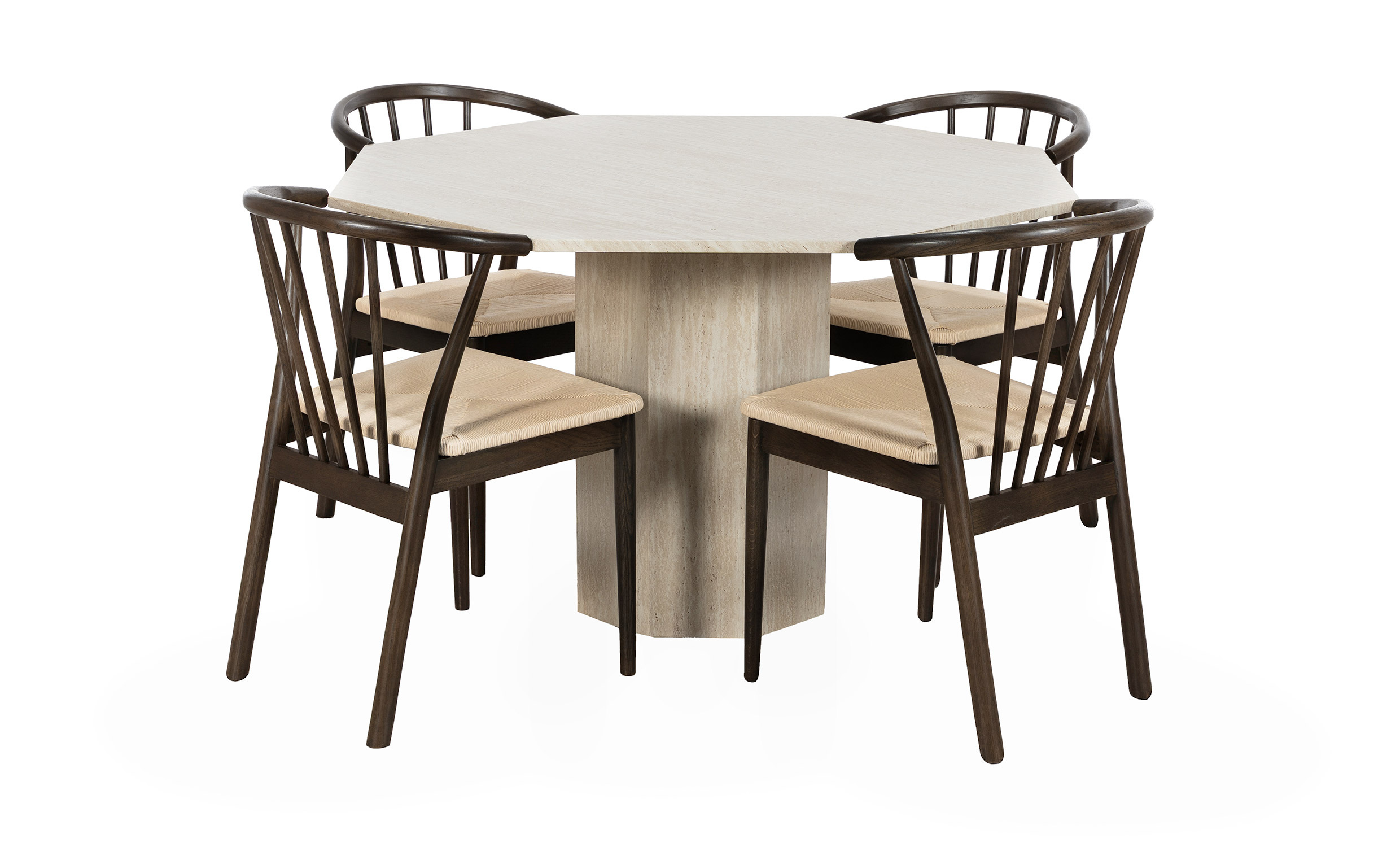 CATANIA/NINNI Spisegruppe 4 Stoler Sandbeige/Brun
